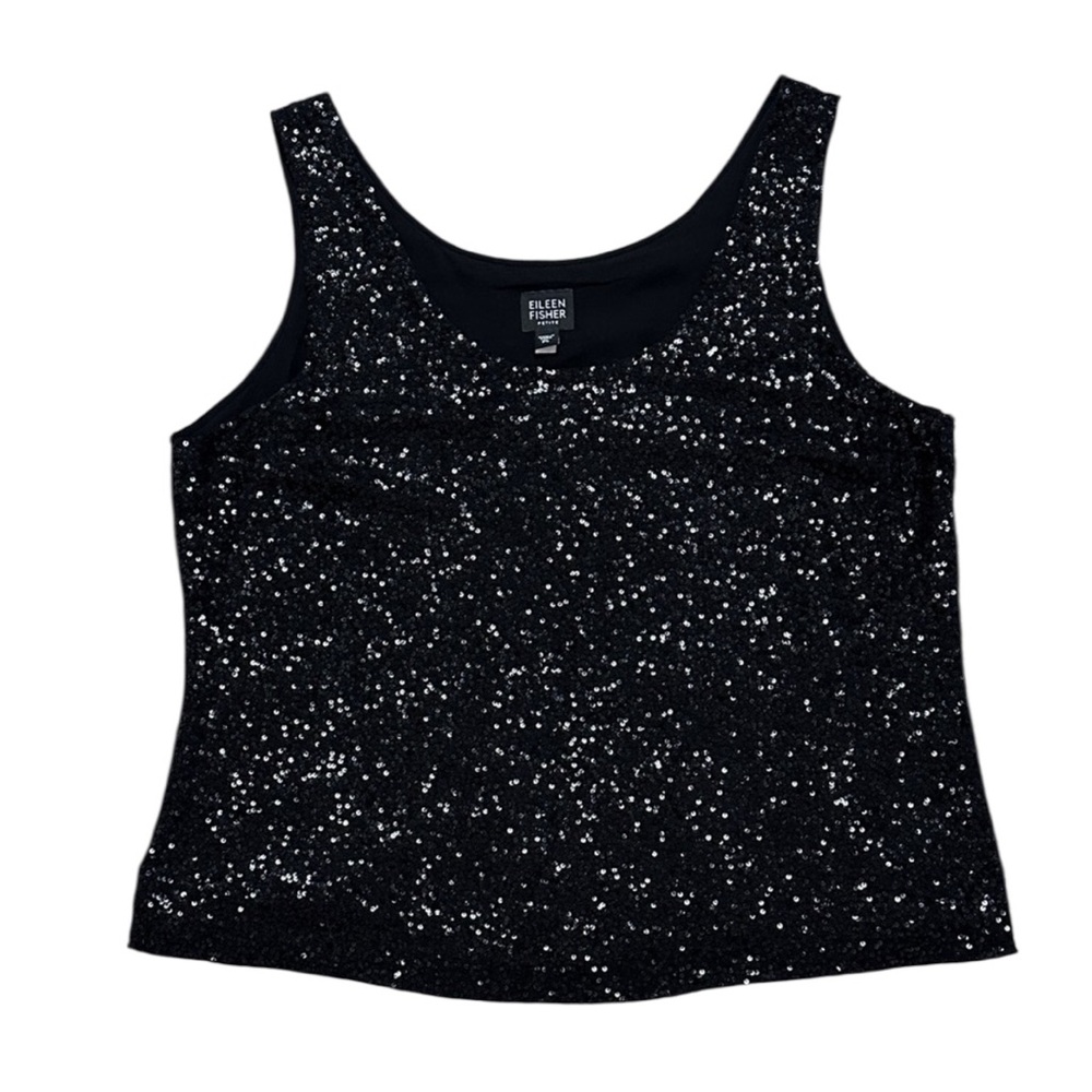 Eileen Fisher Black 100% Silk Sequin Tank Top